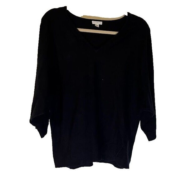 J. Jill Minimalist Navy Blue 3/4 Dolman Sleeves V-Neck Cotton Blend Sweater SZ M - Picture 1 of 5